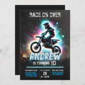 パーソナルモトクロスダートモーターバイクボーイ誕生日 招待状 (正面/裏面)