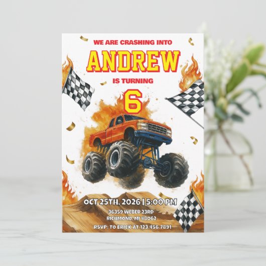 パーソナルモンスタートラックオフロード誕生日パーティー 招待状 (スタンド正面)