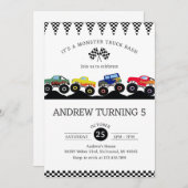 パーソナルモンスタートラック誕生日パーティーブームクラッシュ 招待状 (正面/裏面)