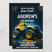 パーソナルモンスタートラック誕生日パーティ子供へー 招待状 (正面/裏面)