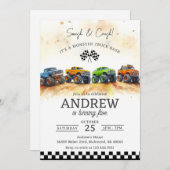 パーソナルモンスタートラック誕生日パーティ子供へー 招待状 (正面/裏面)