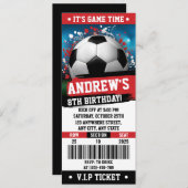 パーソナルレッドテーマサッカーチケット誕生日 招待状 (正面/裏面)