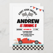 パーソナルレトロスポーツボーイレースカー誕生日 招待状 (正面/裏面)