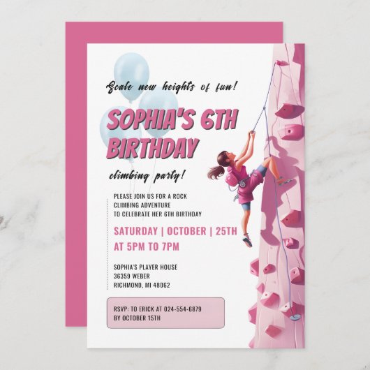 パーソナルロックガールズ登山ウォール誕生日 招待状 (正面/裏面)