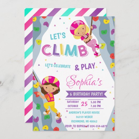 パーソナルロックガール登山アドベンチャー誕生日 招待状 (正面/裏面)