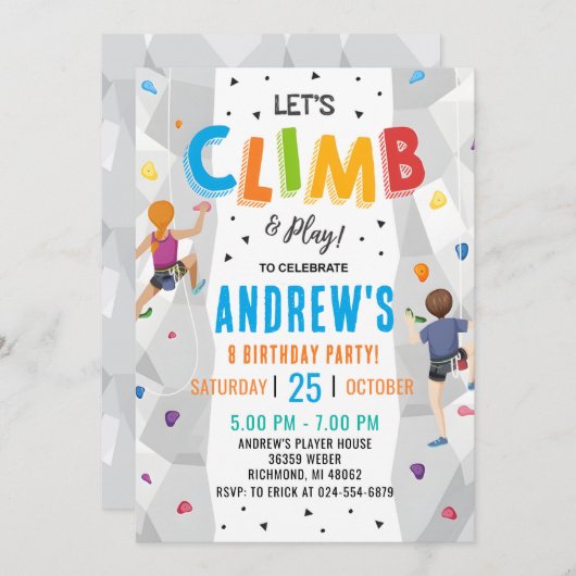 パーソナルロック登山誕生日パーティーの招待 招待状 (正面/裏面)