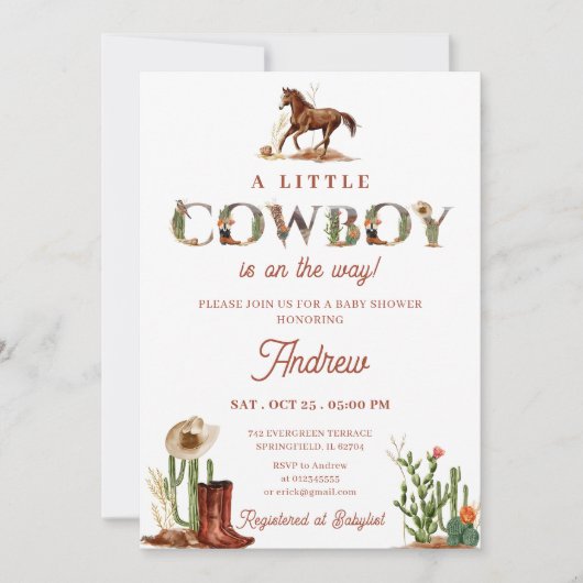 パーソナルロデオ西カウボーイベビーシャワー 招待状 (正面)