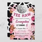 パーソナルワイルドウエストピンク女性のカーボーイ誕生日パーティー 招待状 (正面/裏面)