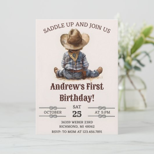 パーソナルワイルドウエストファーストロデオカウボーイ誕生日 招待状 (スタンド正面)