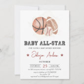パーソナルヴィンテージスポーツベビーシャワーホワイトテーマ 招待状 (正面)
