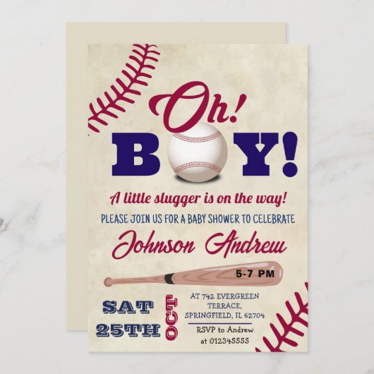 パーソナルヴィンテージ野球ベビーシャワーオールスター 招待状 (正面/裏面)