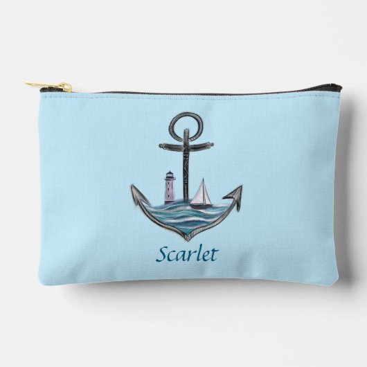 パーソナル化可能ないかりと灯台(バージョン1) アクセサリーポーチ (正面)