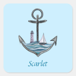パーソナル化可能ないかりと灯台（バージョン1） スクエアシール