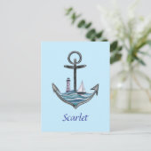 パーソナル化可能ないかりと灯台(バージョン1) ポストカード (スタンド正面)