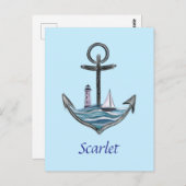 パーソナル化可能ないかりと灯台(バージョン1) ポストカード (正面/裏面)