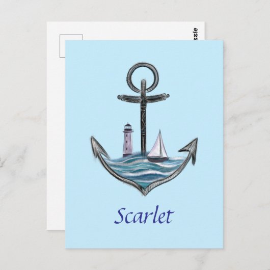 パーソナル化可能ないかりと灯台（バージョン1） ポストカード (正面/裏面)