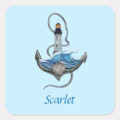 パーソナル化可能ないかりと灯台(バージョン2) スクエアシール (正面)