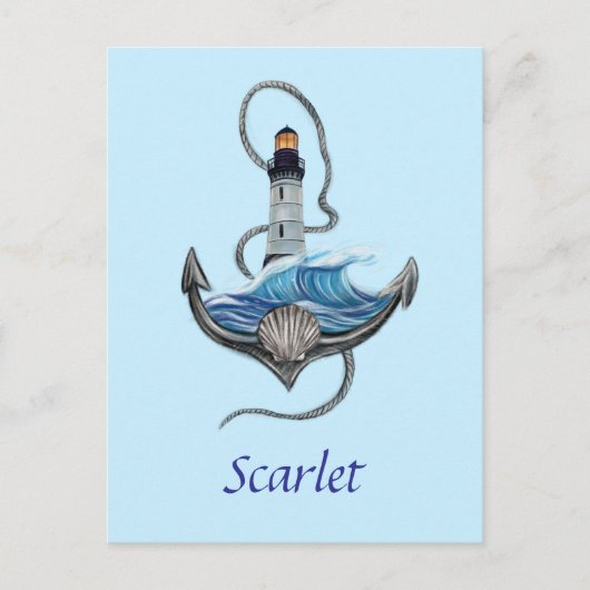 パーソナル化可能ないかりと灯台(バージョン2) ポストカード (正面)