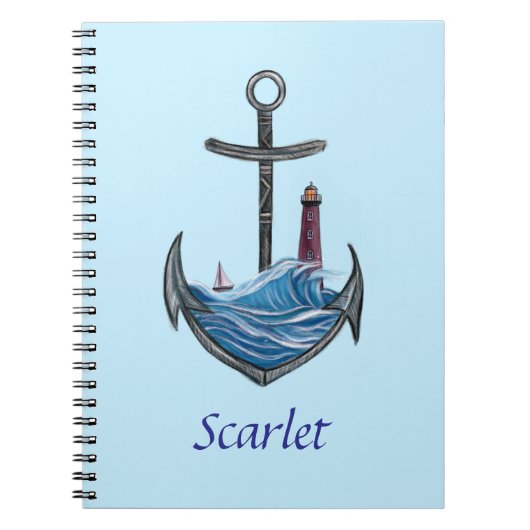 パーソナル化可能ないかりと灯台(バージョン3) ノートブック (正面)