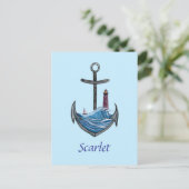 パーソナル化可能ないかりと灯台（バージョン3） ポストカード (スタンド正面)