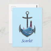 パーソナル化可能ないかりと灯台（バージョン3） ポストカード (正面/裏面)