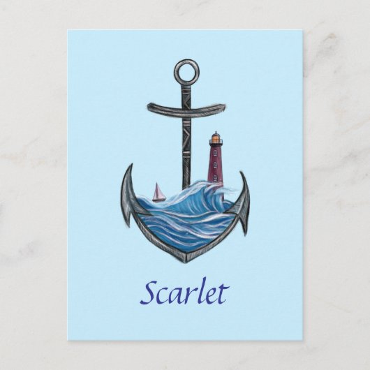 パーソナル化可能ないかりと灯台（バージョン3） ポストカード (正面)