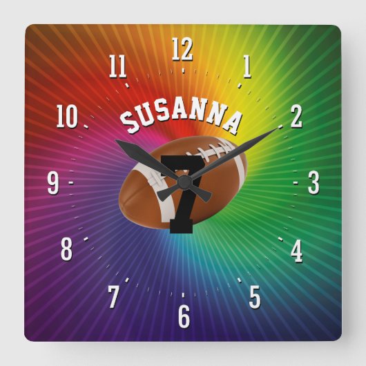 パーソナル化可能なアメリカンフットボール |スポーツギフト スクエア壁時計 (正面)