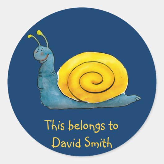 パーソナル化可能なハッピーカタツムリ |学校 ラウンドシール (正面)