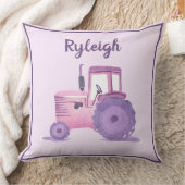 パーソナル化可能なピンクと紫の水色トラクター クッション (ブランケット)