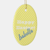パーソナル化可能なヴィンテージイエロー水玉模様HappyEaster セラミックオーナメント (右)