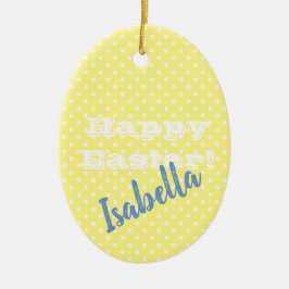 パーソナル化可能なヴィンテージイエロー水玉模様HappyEaster セラミックオーナメント