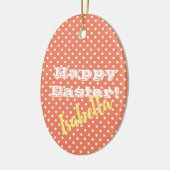 パーソナル化可能なヴィンテージオレンジ水玉模様HappyEaster セラミックオーナメント (左)