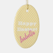 パーソナル化可能なヴィンテージクリーム水玉模様ハッピーイースター セラミックオーナメント (右)