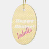 パーソナル化可能なヴィンテージクリーム水玉模様ハッピーイースター セラミックオーナメント (左)