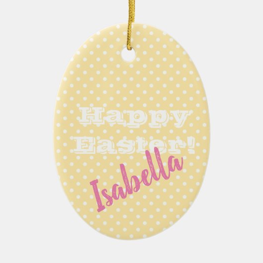 パーソナル化可能なヴィンテージクリーム水玉模様ハッピーイースター セラミックオーナメント (正面)