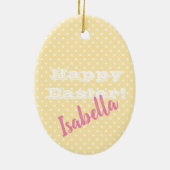 パーソナル化可能なヴィンテージクリーム水玉模様ハッピーイースター セラミックオーナメント (裏面)