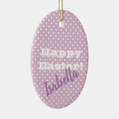 パーソナル化可能なヴィンテージピンク水玉模様ハッピーイースター セラミックオーナメント (右)