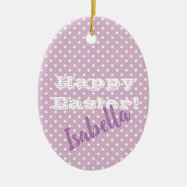 パーソナル化可能なヴィンテージピンク水玉模様ハッピーイースター セラミックオーナメント