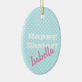 パーソナル化可能なヴィンテージブルー水玉模様ハッピーイースター セラミックオーナメント (右)