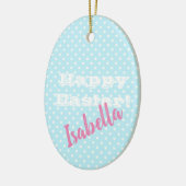 パーソナル化可能なヴィンテージブルー水玉模様ハッピーイースター セラミックオーナメント (左)