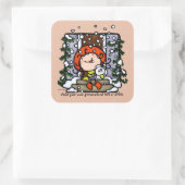 パーソナル化可能な冬の雪のクリスマスガールスクエア スクエアシール (バッグ)