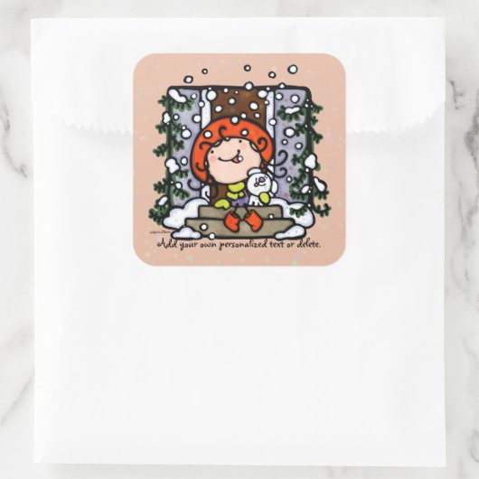 パーソナル化可能な冬の雪のクリスマスガールスクエア スクエアシール (バッグ)