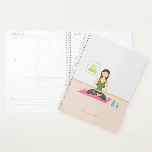 パーソナル化可能な名前のヨガガールイラストレーション プランナー手帳 (ディスプレー)
