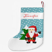 パーソナル化可能な名前の可愛い冬のサンタクロース スモールクリスマスストッキング (裏面)