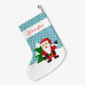 パーソナル化可能な名前の可愛い冬のサンタクロース スモールクリスマスストッキング (裏面 (吊り時))