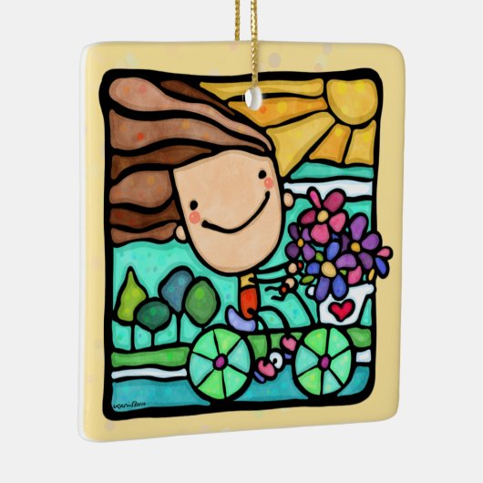 パーソナル化可能な愛する自転車に乗る女の子ライドバイク セラミックオーナメント (右)