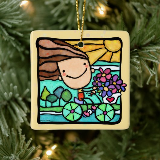 パーソナル化可能な愛する自転車に乗る女の子ライドバイク セラミックオーナメント (ツリー)