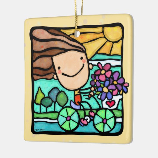 パーソナル化可能な愛する自転車に乗る女の子ライドバイク セラミックオーナメント (左)