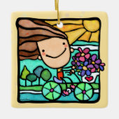 パーソナル化可能な愛する自転車に乗る女の子ライドバイク セラミックオーナメント (正面)