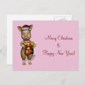 パーソナル化可能な画像を示すかわいいサンタピギー シーズンポストカード (正面/裏面)